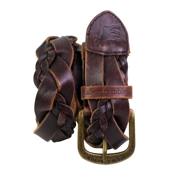 Abercrombie BRAIDED BROWN REAL LEATHER 1 3/8"Wd CASUAL WOMEN'S BELT Sz L/XL (C75 - Picture 1 of 14